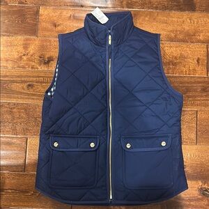 J. Crew Navy Quilted Vest with Gold Details